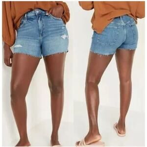 NWT Old Navy High-Rise O.G. Straight Distressed Medium Wash Jean Denim Shorts 12